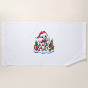Funny Peace Hand Poodle Christmas Lights Womens Me Beach Towel