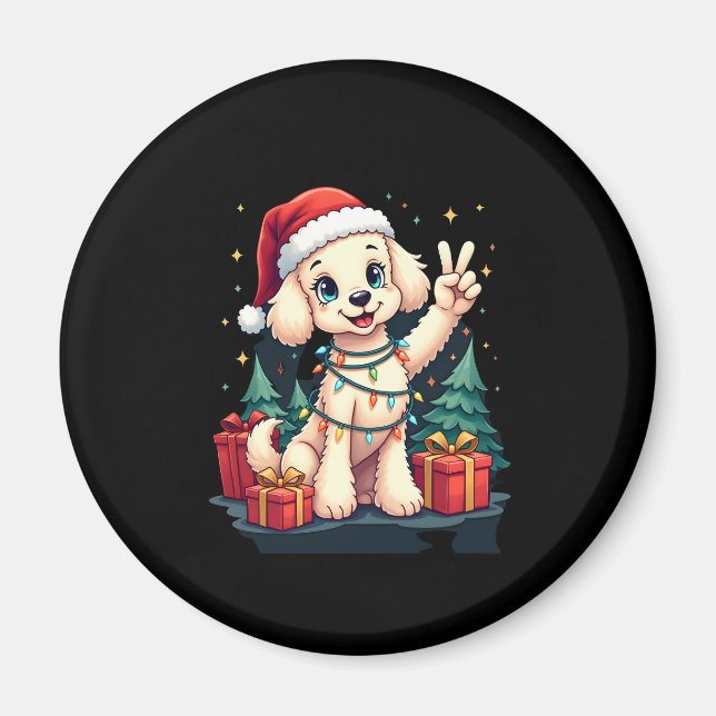 Funny Peace Hand Poodle Christmas Lights Womens Me Magnet (Front)