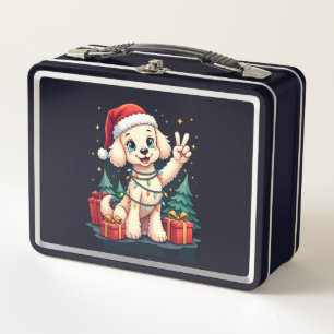 Funny Peace Hand Poodle Christmas Lights Womens Me Metal Lunch Box