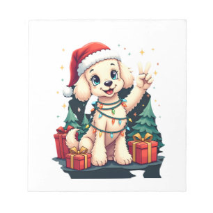 Funny Peace Hand Poodle Christmas Lights Womens Me Notepad