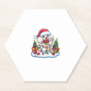 Funny Peace Hand Poodle Christmas Lights Womens Me Paper Coaster
