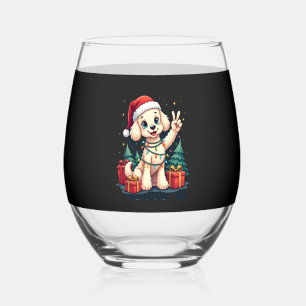 Funny Peace Hand Poodle Christmas Lights Womens Me Stemless Wine Glass
