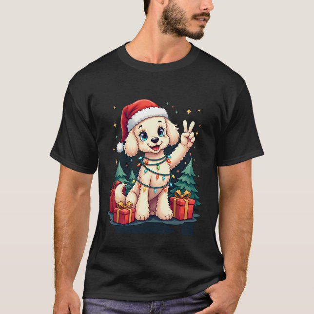 Funny Peace Hand Poodle Christmas Lights Womens Me T-Shirt (Front)