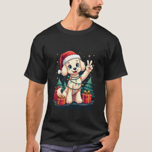 Funny Peace Hand Poodle Christmas Lights Womens Me T-Shirt