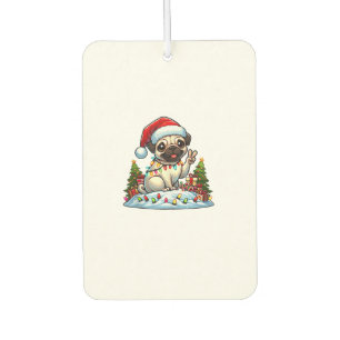 Funny Peace Hand Pug Christmas Lights Womens Mens Car Air Freshener