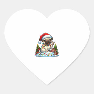 Funny Peace Hand Pug Christmas Lights Womens Mens Heart Sticker