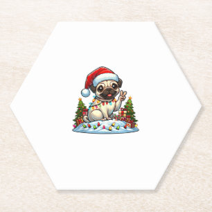 Funny Peace Hand Pug Christmas Lights Womens Mens Paper Coaster
