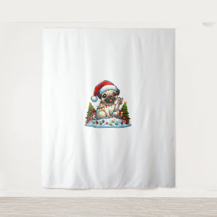 Funny Peace Hand Pug Christmas Lights Womens Mens Tapestry
