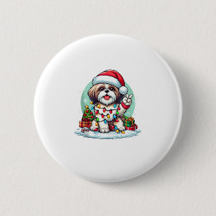 Funny Peace Hand Shih Tzu Christmas Lights Womens 6 Cm Round Badge