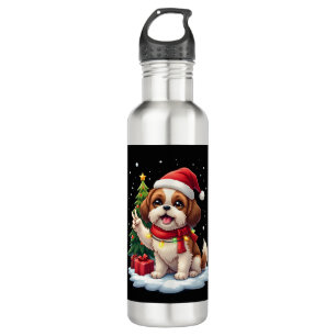 Funny Peace Hand Shih Tzu Christmas Lights Womens  710 Ml Water Bottle
