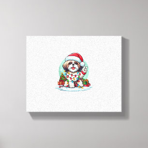 Funny Peace Hand Shih Tzu Christmas Lights Womens Canvas Print