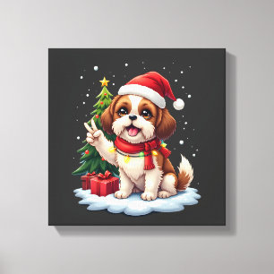 Funny Peace Hand Shih Tzu Christmas Lights Womens Canvas Print
