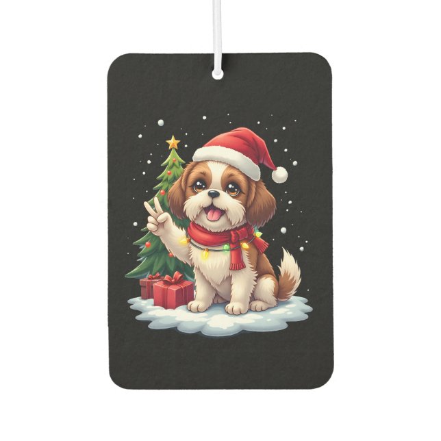 Funny Peace Hand Shih Tzu Christmas Lights Womens  Car Air Freshener (Front)