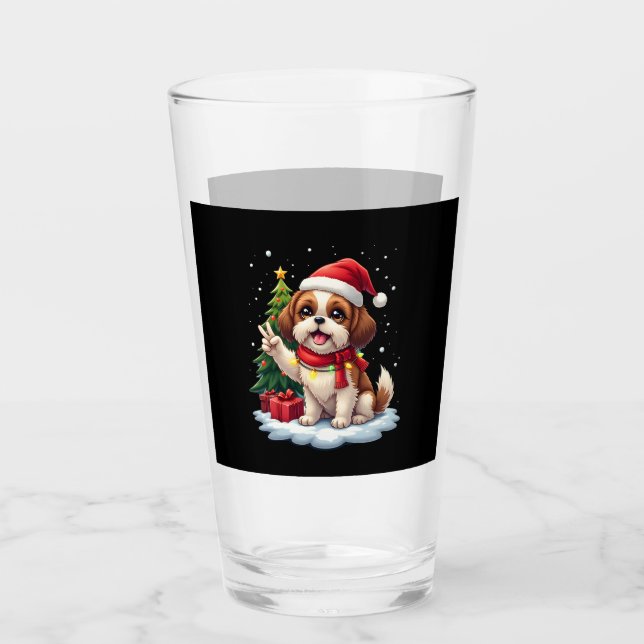 Funny Peace Hand Shih Tzu Christmas Lights Womens  Glass (Front)
