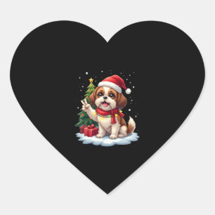 Funny Peace Hand Shih Tzu Christmas Lights Womens  Heart Sticker