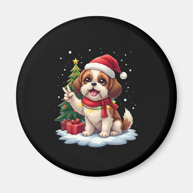 Funny Peace Hand Shih Tzu Christmas Lights Womens  Magnet (Front)