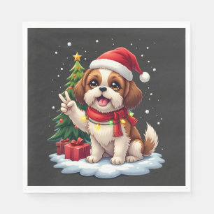 Funny Peace Hand Shih Tzu Christmas Lights Womens  Napkin