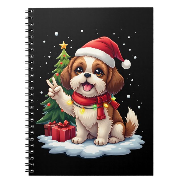 Funny Peace Hand Shih Tzu Christmas Lights Womens  Notebook (Front)