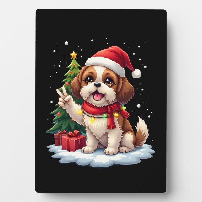 Funny Peace Hand Shih Tzu Christmas Lights Womens  Plaque (Front)