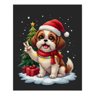 Funny Peace Hand Shih Tzu Christmas Lights Womens  Poster