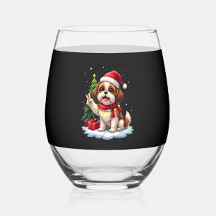 Funny Peace Hand Shih Tzu Christmas Lights Womens Stemless Wine Glass