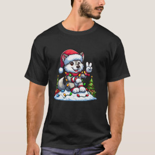 Funny Peace Hand Wolf Christmas Lights Womens Mens T-Shirt