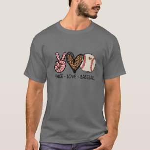 Funny Peace Love Baseball Mom Leopard Print T-Shirt