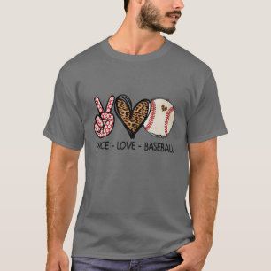 Funny Peace Love Baseball Mum Leopard Print T-Shirt