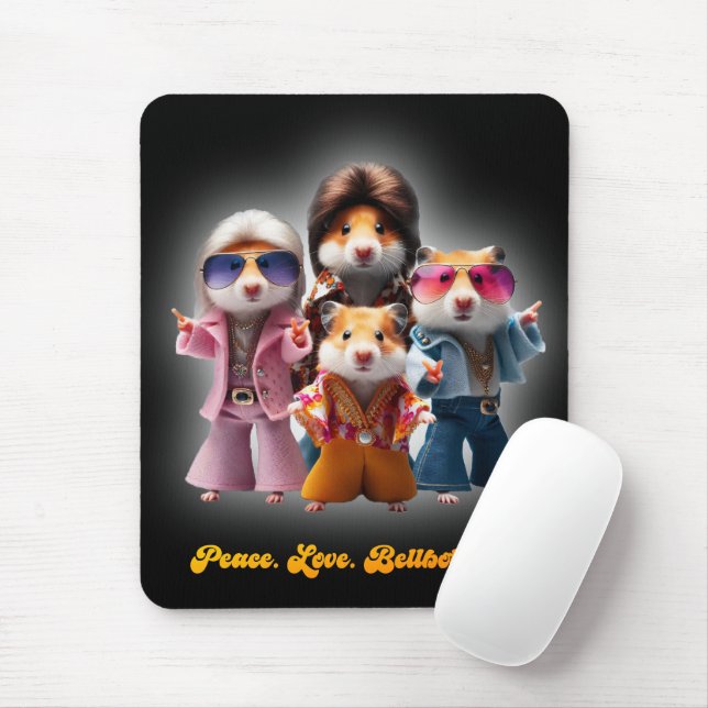 Funny Peace. Love. Bellbottoms. Hamster Supergroup Mouse Mat (With Mouse)
