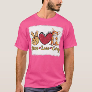 Funny Peace Love Corgi Dog Lover Owner Bleached Ma T-Shirt