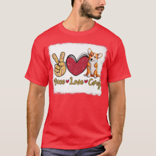 Funny Peace Love Corgi Dog Lover Owner Bleached Ma T-Shirt