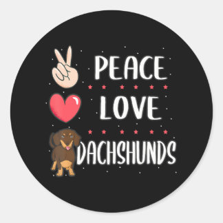 Funny Peace Love Dachshund Dog Lover Dad Mum Classic Round Sticker