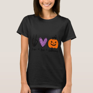 Funny Peace Love Halloween Black Cat T-Shirt