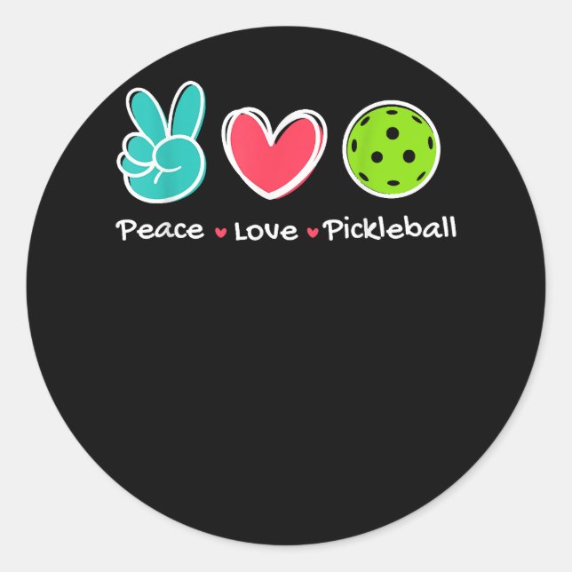 Funny Peace Love Pickleball Court Play Loves Pickl Classic Round Sticker (Front)