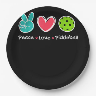 Funny Peace Love Pickleball Court Play Loves Pickl Paper Plate