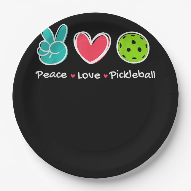 Funny Peace Love Pickleball Court Play Loves Pickl Paper Plate (Front)