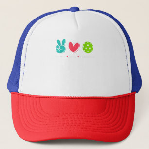 Funny Peace Love Pickleball Court Play Loves Pickl Trucker Hat