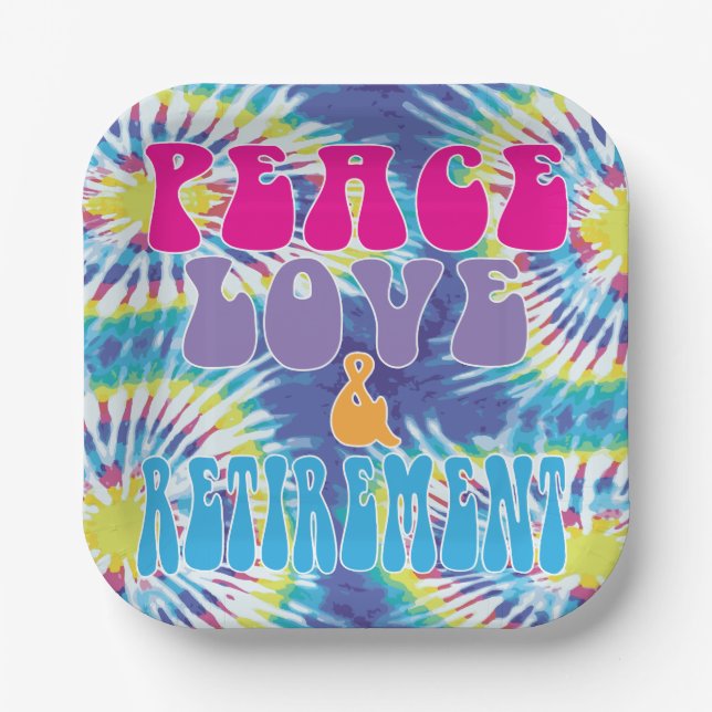 Funny Peace Love & Retirement party Paper Plate (Front)