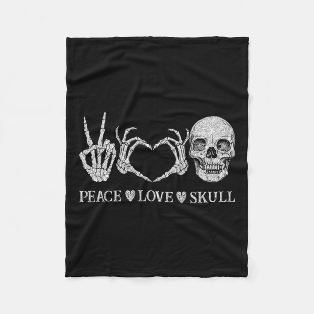 Funny Peace Love Skull Skeleton Hands Halloween  Fleece Blanket (Front)