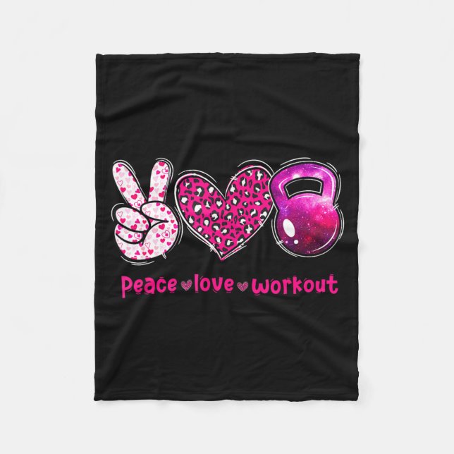 Funny Peace Love Workout Gym Lifting Gymer Valenti Fleece Blanket (Front)