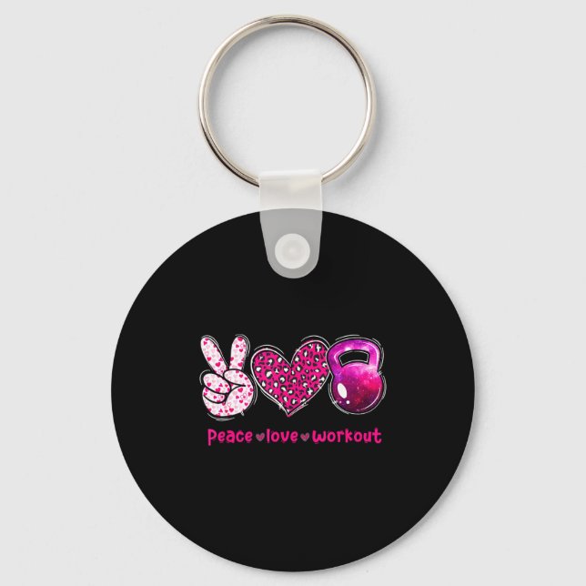 Funny Peace Love Workout Gym Lifting Gymer Valenti Key Ring (Front)