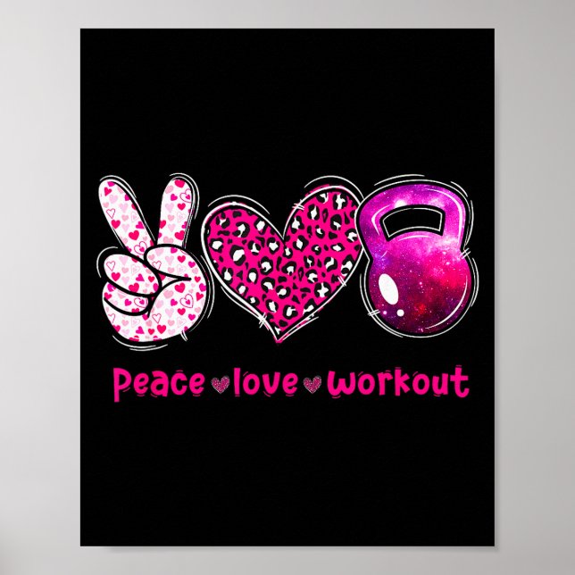 Funny Peace Love Workout Gym Lifting Gymer Valenti Poster (Front)