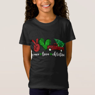 Funny Peace Sign Lover Christmas Plaid Red Truck X T-Shirt