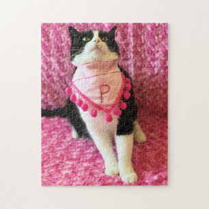 Funny Peaches the Tuxedo Cat Pink Puzzle