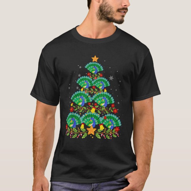 Funny Peacock Bird Lover Xmas Peacock Christmas Tr T-Shirt (Front)