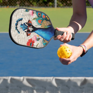 Funny Peacock Wearing Sunglasses Floral Lace Pickleball Paddle