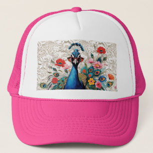 Funny Peacock Wearing Sunglasses Floral Lace Trucker Hat