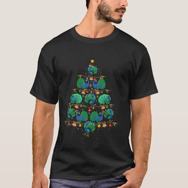 Funny Peacock Xmas Tree Gift Santa Hat Peacock Chr T-Shirt (Front)