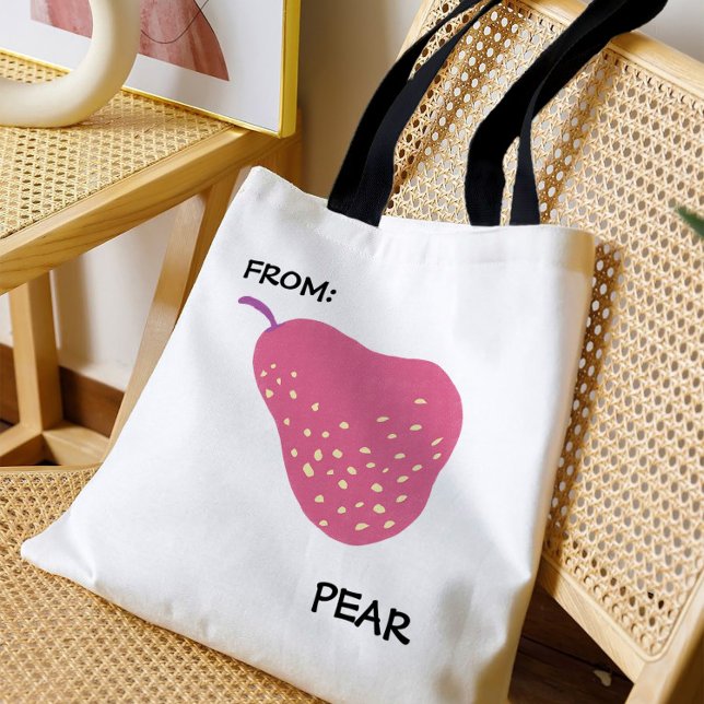 Funny Pear Pun – “From: Pear” Pop Art Fruit Canva Tote Bag (Creator Uploaded)