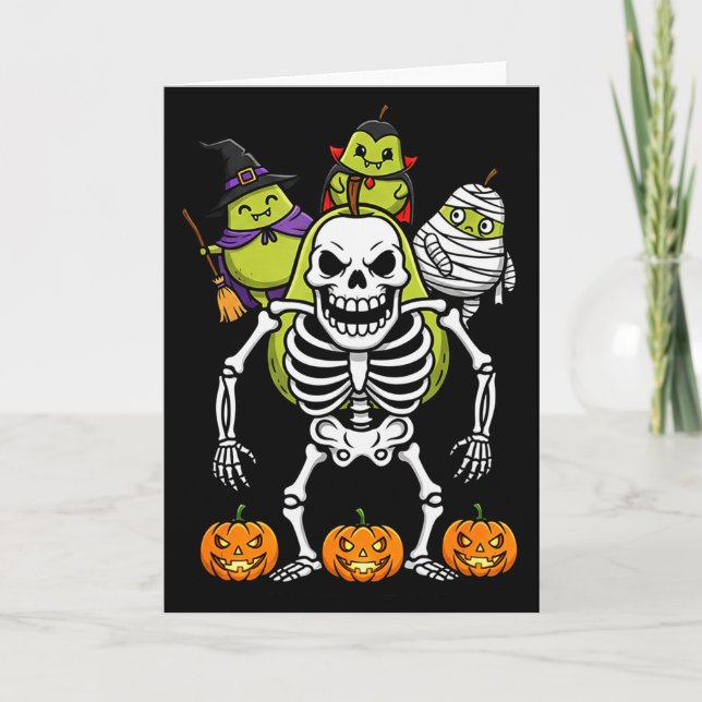 Funny Pear Skeleton Mummy Witch Halloween Kids Men Card (Front)